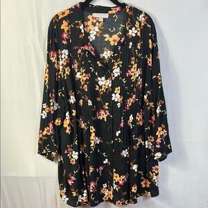 Woman Within Black and Orange Floral Tunic Top Size 2X Button Down Like New